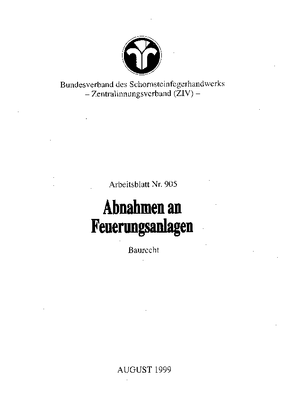 Abnahmen an Feuerungsanlagen, Baurecht, Arbeitsblatt Nr. 905