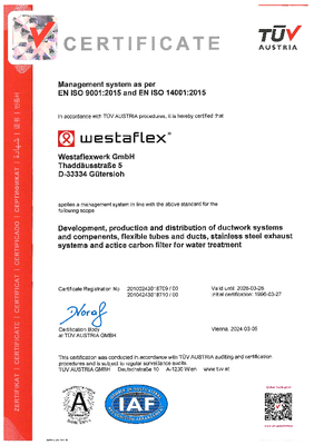 ISO 14001:2015 Certificate WESTAFLEX