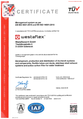 ISO 14001:2015 Certificate WESTAFLEX ISO 14001:2015 Certificate WESTAFLEX